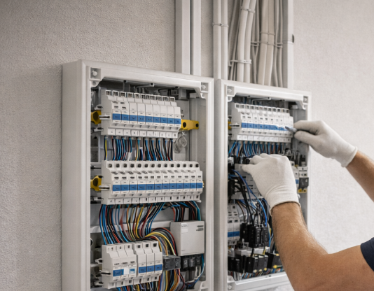 Professionelle Elektroinstallation in modernem Wohngebäude