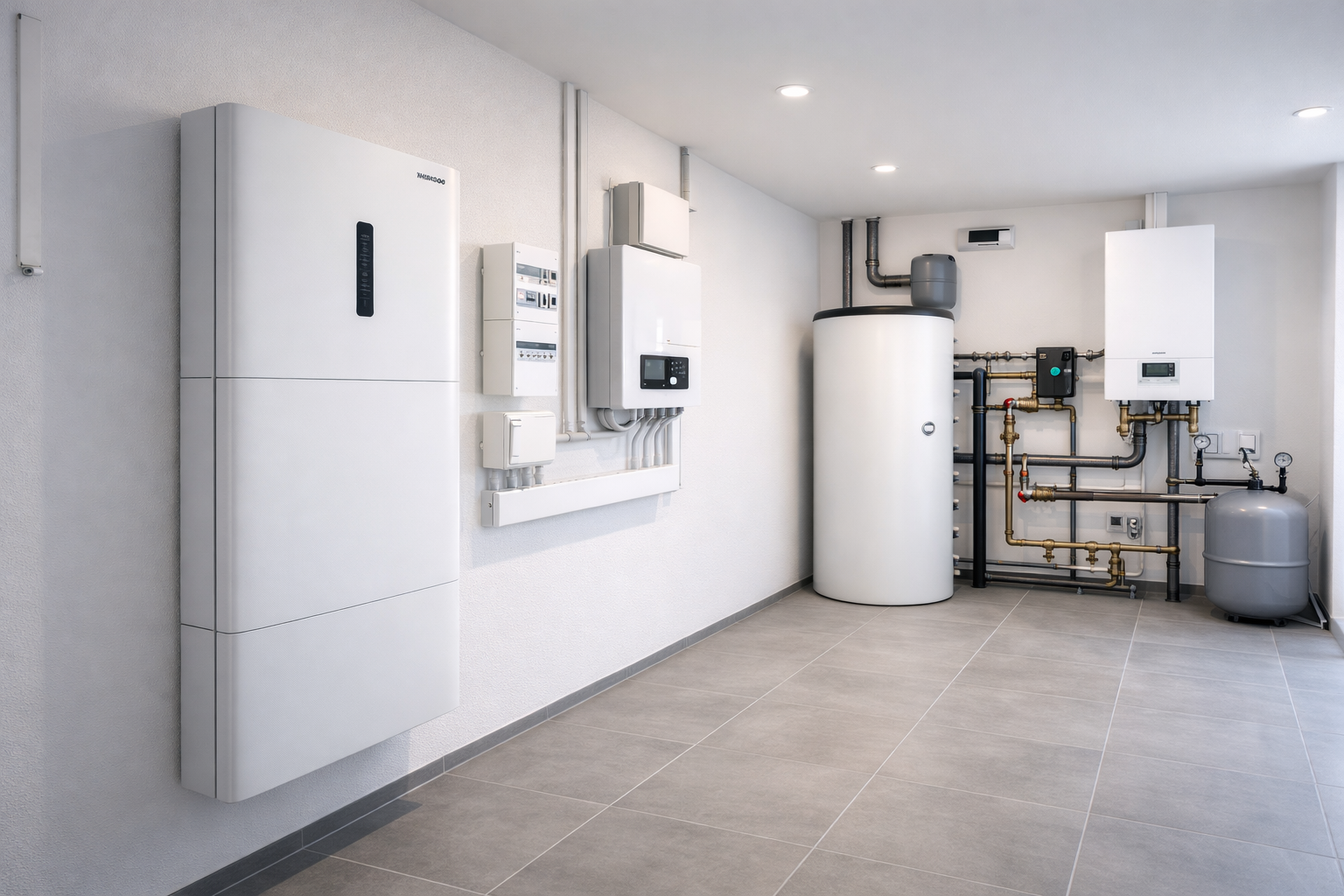 Moderner Stromspeicher in Technikraum eines Wohnhauses